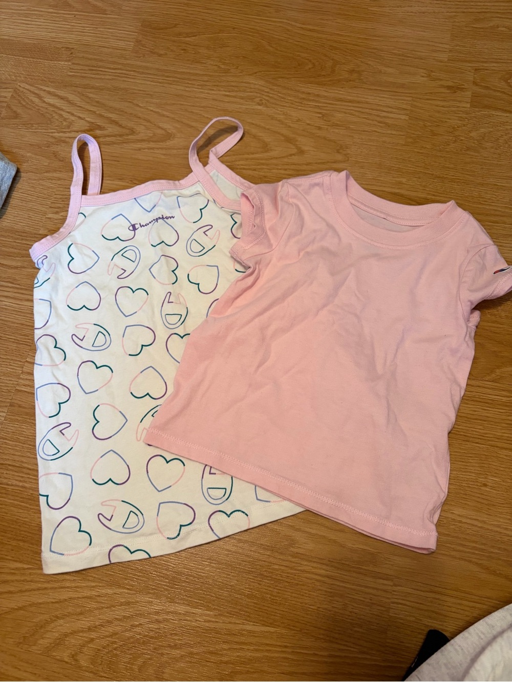 Champion Girls Pink Tee and White Heart-Print Tank